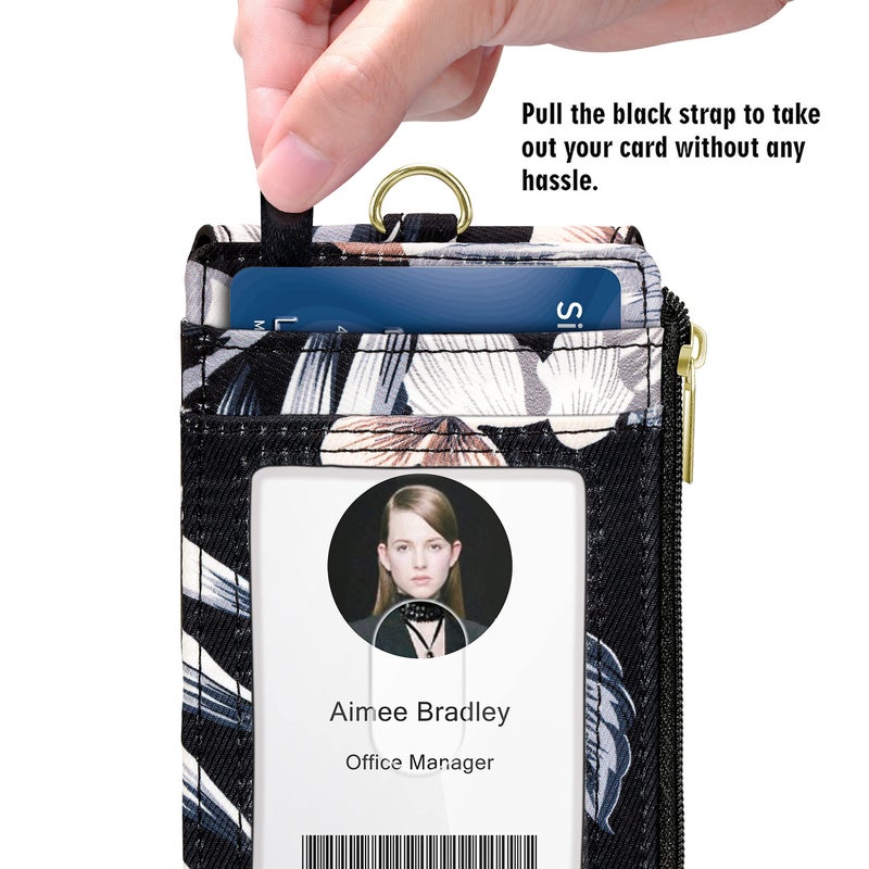 ELV Badge Holder with Zipper, ID Badge Card Holder Wallet with 5 Card Slots, 1 Side RFID Blocking Pocket and 20 inch Neck Lanyard Strap for Offices, School, Driver Licence (Floral) - Image 4